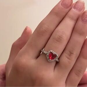 Zirconia Stone Adjustable Red Heart Ring